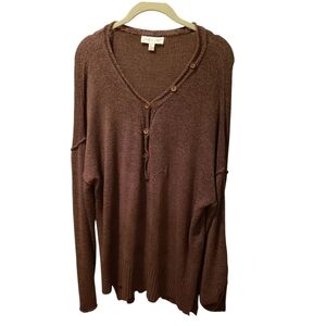 She+Sky Unusual Over sized Lightweight Brown V-Neck Sweater Sz L